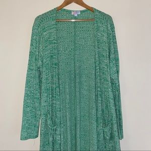 LuLaRoe Knit Green Waffled Sarah Duster Cardigan